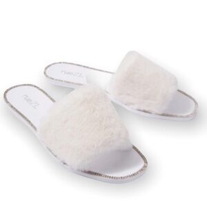 Rue21 | White Faux Fur Square Toe Rhinestone Bling Jelly Sandals
